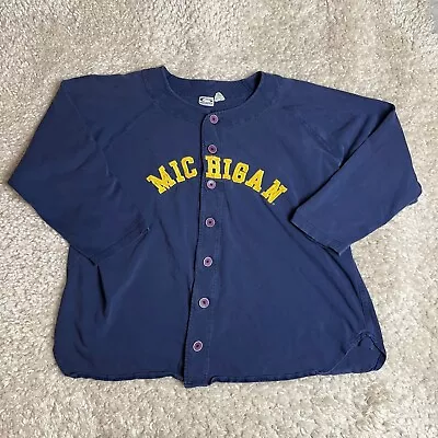 Vintage Michigan Wolverines Shirt Mens 2XL Navy Baseball Jersey Stitched • $31.99