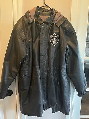 Raiders Jacket Black Leather With Hood Size Large • $50