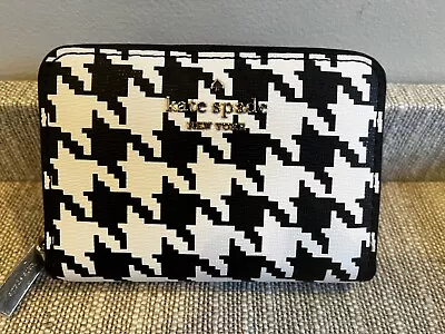 Kate Spade Madison Houndstooth Black White Small Zip Around Bifold Wallet NWT • $84.55