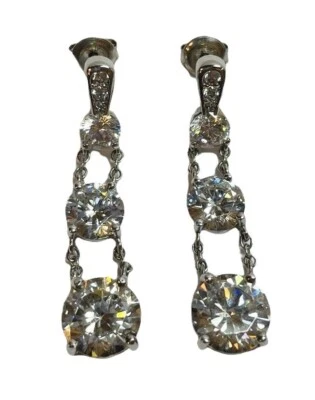 $59.99 • Buy Jose Hess Sterling 925 Silver Dangle Drop CZ Earrings