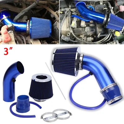 Car Cold Air Intake Filter Induction Pipe Power Flow Hose System Accessorie Blue • $59.11