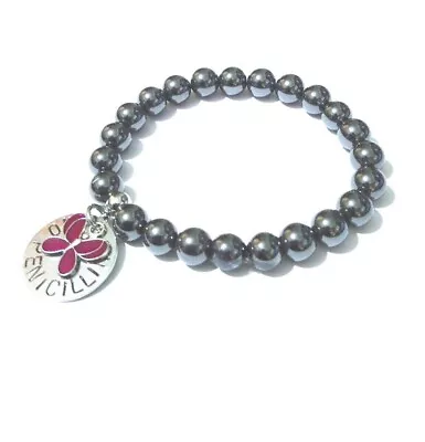 Medical Alert Bracelet SOS Emergency Stretch Hematite Beads & Medical Disc • £7.50