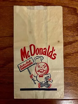 1950s Vintage  MCDONALD'S  {CUSTOM BUILT HAMBURGERS}  SPEEDEE MASCOT  Bag RARE! • $75