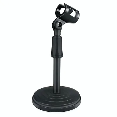 Adjustable Desktop Microphone Stand Mini Round Base Foldable With Mic Clip • $10.99