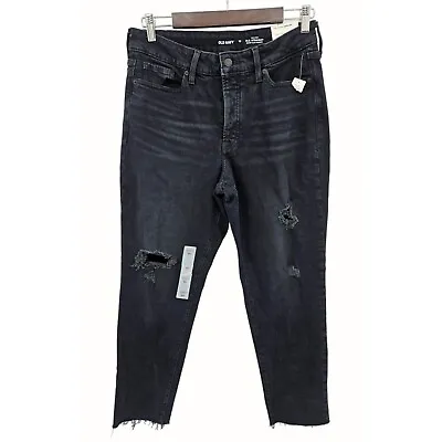 Old Navy OG Straight Jeans Womens Sz 10 Black High Rise Ankle Raw Button Fly NEW • $27.88