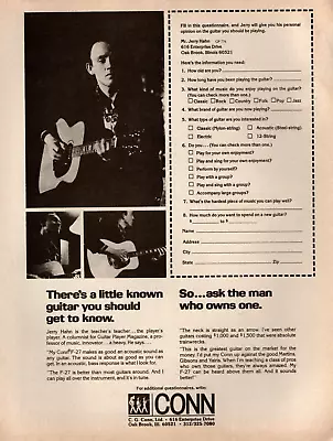 Vtg 70s JERRY HAHN CONN F-27 MAGAZINE PRINT AD Acoustic Guitar Pinup Page • $9.99