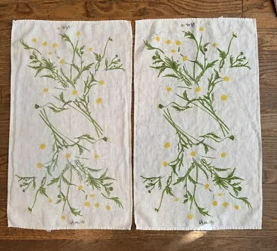 Vintage Daisy Or Dandelion Flower Vera Neumann Linen Tea Towels - Set Of 2 • $28.95