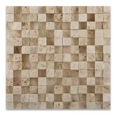 1 X 1 Ivory Travertine HI-LOW Split-Faced Mosaic Tile Sample • $5.99