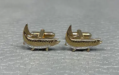 Vintage Figural Fish Yellow Gold Plated Cuff Links • $19.95