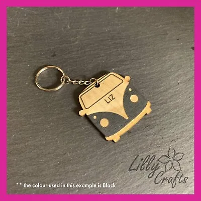 Personalised Engraved Painted Wooden Camper Van Keyring • £2.99