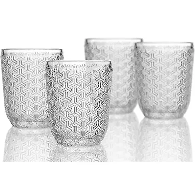 Glass Drinking Glasses Set Of 4 Vintage Glassware Tumblers Old Fashioned Whiskey • $28.50