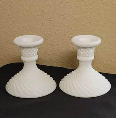 Westmoreland English Hobnail Milk Glass Candle Stick Holders Pair White • $22.99