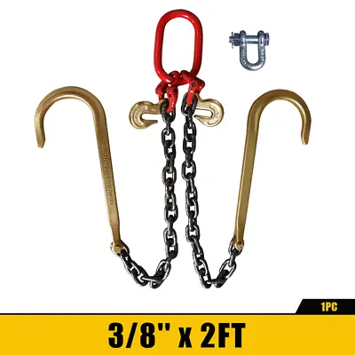 3/8  X 2FT G80 Trailer Tow Chain J Hook V-Type Grab Hook Wrecker Truck Tie 1PC • $63.64