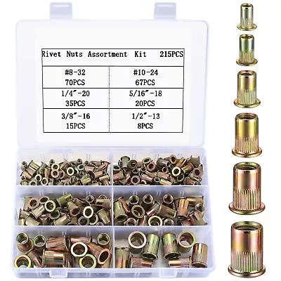 215 Pcs Rivet Nut Assortment Kits Carbon Steel Flat Head Threaded Inserts Ri... • $15.61