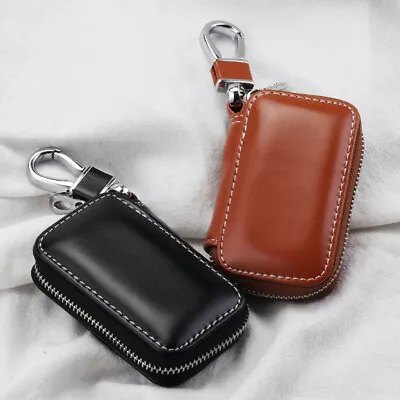 Genuine Leather Car Smart Key Case Remote Bag Key Chain Holder Zipper Pouch • $7.18