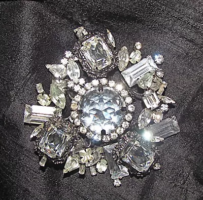 Vintage Lawrence Vrba Rhinestone Pin Brooch Huge Signed • $375