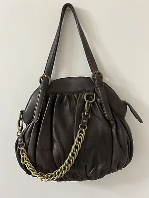 Designer Linea Pelle Soft Brown Texture Leather Satchel Bag With Unique Details • $90