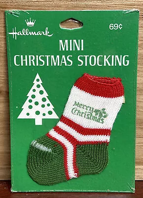 Rare Vintage Hallmark Mini Knit Fabric Christmas Stocking SO CUTE NEW SEALED • $4