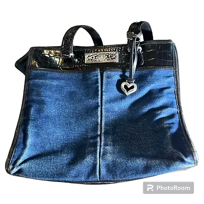 BRIGHTON “LINDSEY” BLUE DENIM And LEATHER SHOULDER BAG # CO23575   12in/10in/5in • $24.88
