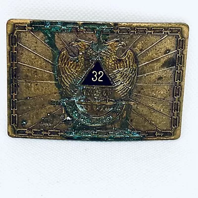 Vtg Masonic 32nd Degree Scottish Rite  SPES MEA IN DEO EST  Bronze Belt Buckle • $25