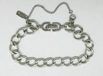 VTG~MONET~Starter CURB LINK CHARM BRACELET Silver Tone + Safety Chain~Excellent! • $10.95