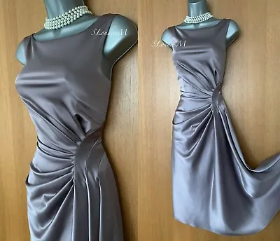 Karen Millen UK 10 Taupe Soft Satin Marilyn Monroe Style Flare Cocktail Dress 38 • £79.99