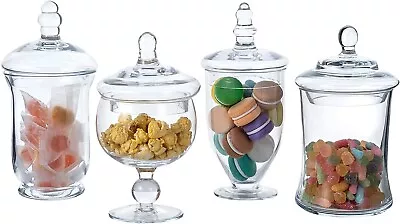 Set Of 4 Small Clear Glass Apothecary Jars Candy Buffet Containers With Lids • £66.50