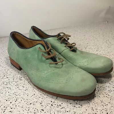 John Fluevog Mint Green Suede Leather Oxford Shoes Mens 11 -Excellent Shape • $119.99