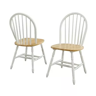 Wooden Dining Chairs Home Kitchen Farmhouse Furniture White Oak Wood Set Of 2 • $89.98