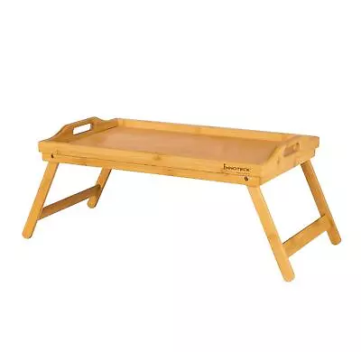 Bamboo Wooden Breakfast Serving Lap Tray Table With Folding Legs 50cm • £14.99