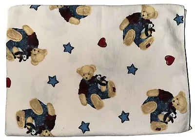 Vintage Blue Jean Bear Stars Heart Flannel Receiving Blanket 28  X 26  Teddy • $19.97