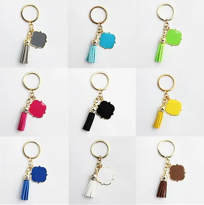 Enamel Monogram Blanks Velvet Leather Tassel Keychain Bag Pendant Car Key Chain • $1.39