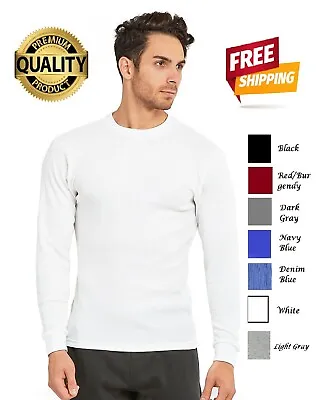 Men's Thermal Shirt Quality Heavy Cotton Waffle Long Sleeve Crew Neck Solid NEW • $20.41