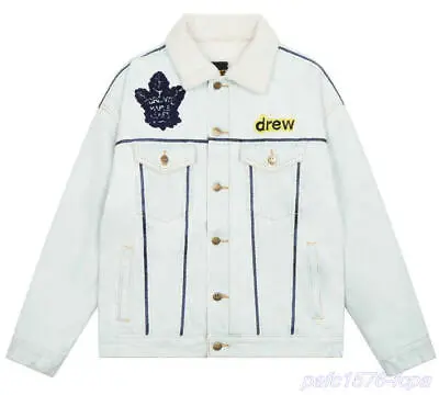 2023AW New Drew House Maple Leaf Flip Collar Shake Fleece Lined Denim Jacket • $76