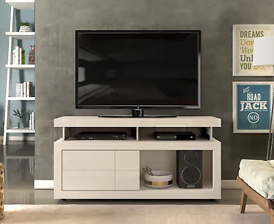 TV Stand Cabinet Unit Modern Wood Effect White Storage Tall 136cm Vision Range • £93.29