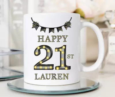 Personalised Birthday 18th 21st 40th 50th 60th Mug Cup Gift Present Light Number • £9.99