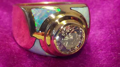 Mens 18k Vintage 2.25ct Diamond Solitaire & Opal Ring Not 14k 20 Grams Stunner! • $6500