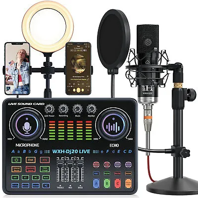 Earphone Studio Recording Kit Podcast Mixer Equipment Condenser Microphone Set • $51.99