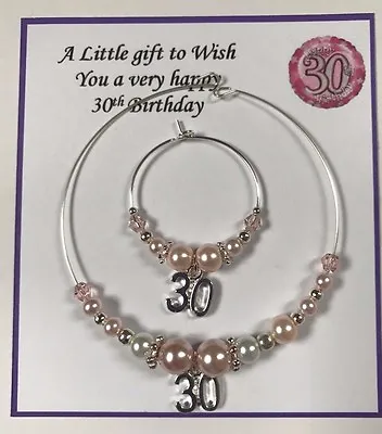 £5 • Buy Wine Champagne Bottle & Glass Charm 25 30 40 50,60 65 Birthday Gift Pink