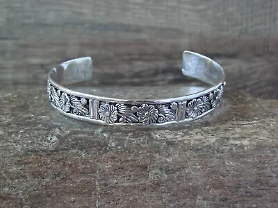 Navajo Indian Sterling Silver Floral Cuff Bracelet By Dinetso • $99.99