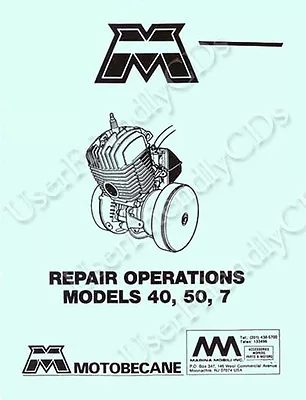 MOTOBECANE SERVICE & OWNERS MANUAL 40 50 50V 7 - This CD Includes -5- MANUALS! • $18.95