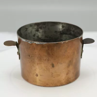 Vintage Small Copper Pot Interior Tin With Brass Handles 10 X 6.5 Cm • $38.95