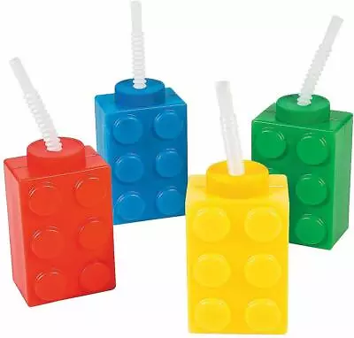 Building Blocks Cup With Lid And Straw.  Party Favor Drink.  Pack Of 4 Colors! • $12.79