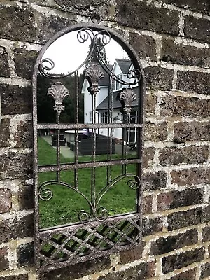 Gothic Metal Frame And Glass Garden Mirror 60cm Rustic Metal Work • £29.99