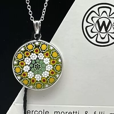 Authentic Murano Glass 25mm Millefiori Silver Pendant Necklace -MP 282 • $25.99