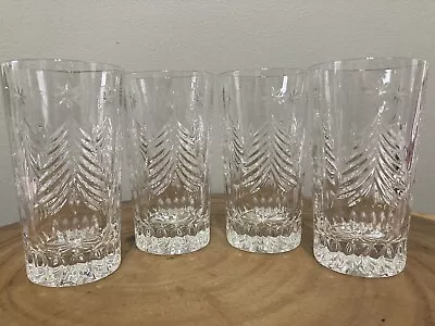 4 MIKASA CHRISTMAS TREE HIGHBALL GLASS  5 1/2  X 2 7/8   Heavy Well Made Crystal • $38