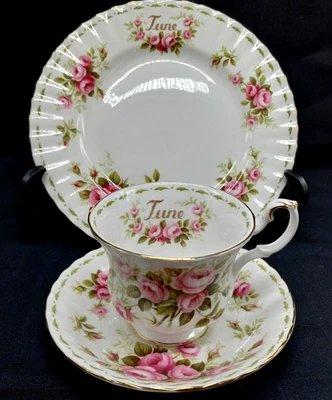 $35 • Buy Royal Albert Flower Of The Month Series Cup Saucer Plate June Pink Roses