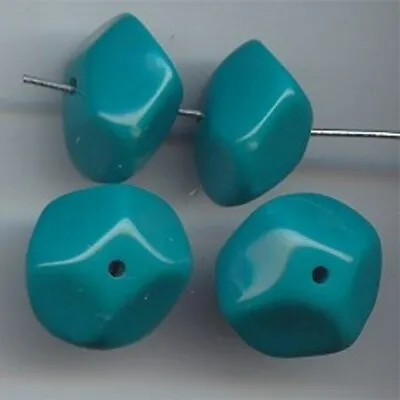 12 VINTAGE TEAL GREEN 12x18mm. FANCY UNIQUE FACETED BEADS 5167 • $2.24