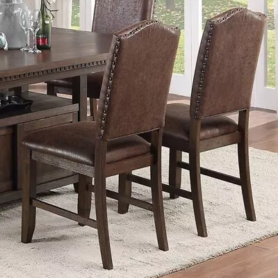 Set Of 2 American Style Wooden Faux Leather Dark Brown Dining Chairs W/Cushion • $236