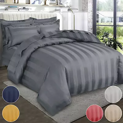 Egyptian Stripe Duvet Quilt Covers Luxury Bedding Set Single Double King Size • £11.99